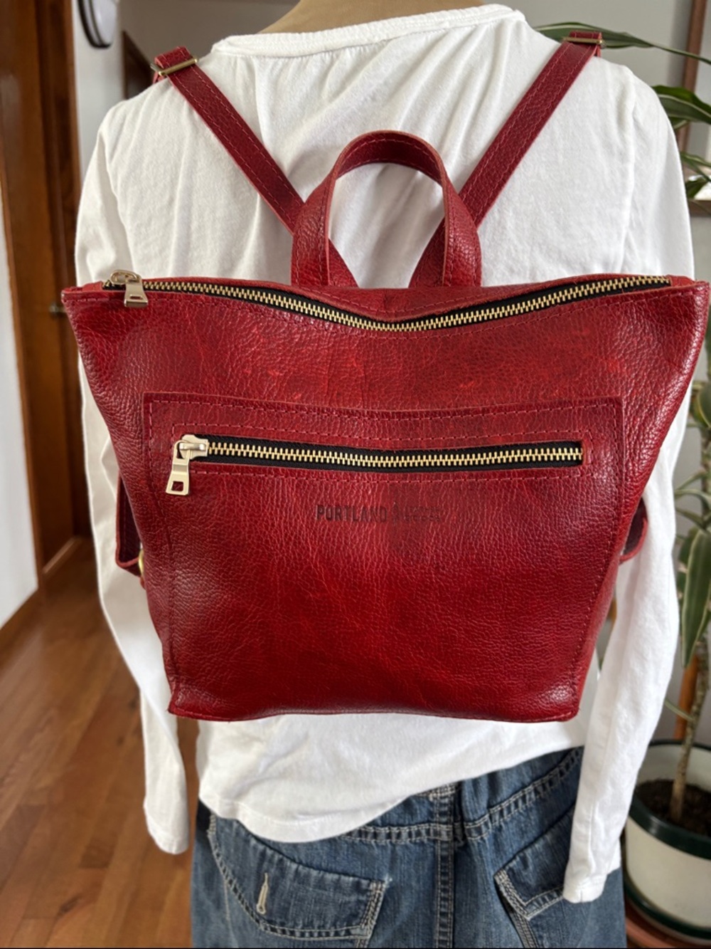 Portland Leather Chili Red small back pack. Like new